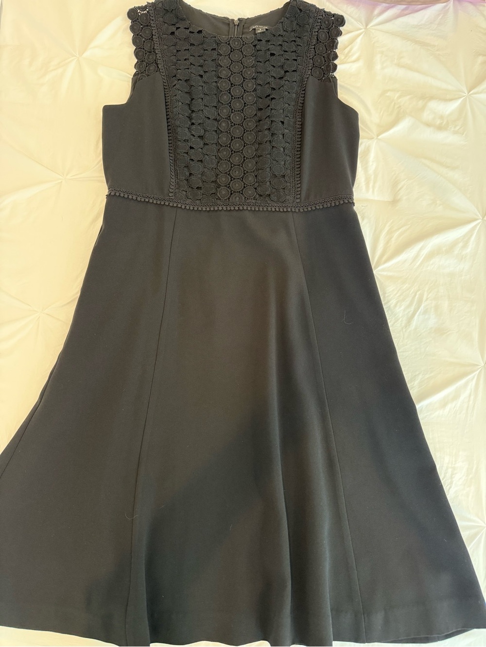 Ann Taylor Black Crochet Bodice Fit-and-Flare Dress